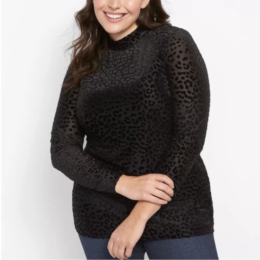 NWOT Lane Bryant black burnout animal print velvet mock neck sheer top